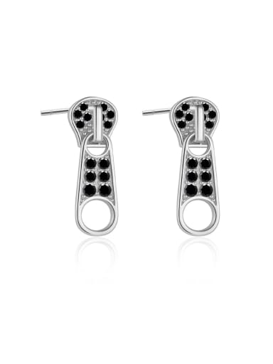 Platinum Black Stone 925 Sterling Silver Cubic Zirconia Geometric Trend Stud Earring