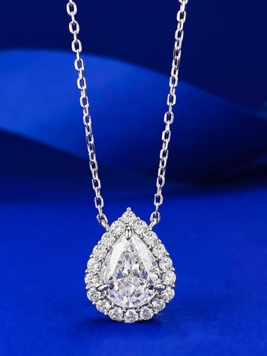 925 Sterling Silver High Carbon Diamond Pear Shaped Luxury Necklace