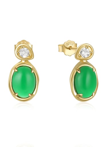 Gold +green Brass Cubic Zirconia Geometric Dainty Stud Earring