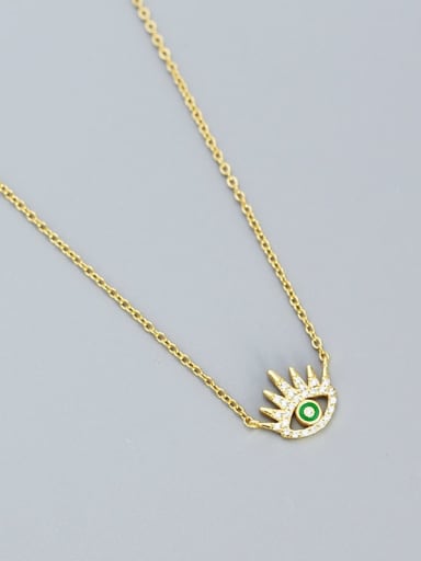 Gold color 925 Sterling Silver Cubic Zirconia Evil Eye Dainty Necklace