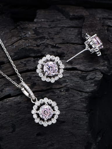 925 Sterling Silver Cubic Zirconia Dainty Flower  Earring and Necklace Set