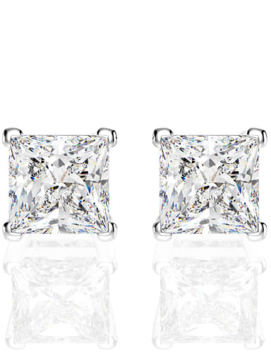 White [e 0210] 925 Sterling Silver High Carbon Diamond Geometric Dainty Stud Earring
