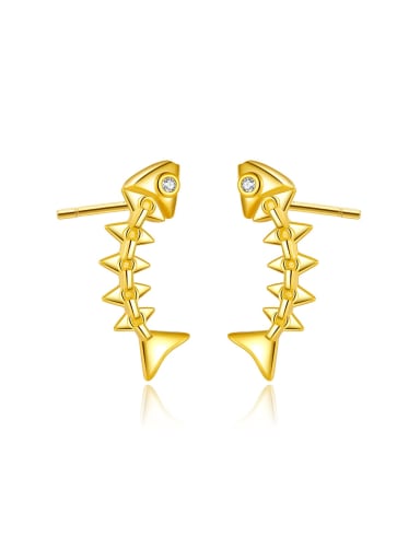 18k gold 925 Sterling Silver Cubic Zirconia Fish Luxury Stud Earring