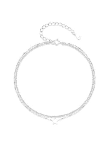 925 Sterling Silver Pentagram Minimalist  Double Layer Chain  Anklet