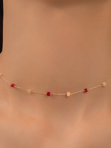 17034 red Titanium Steel Natural Stone Geometric Trend Beaded Necklace