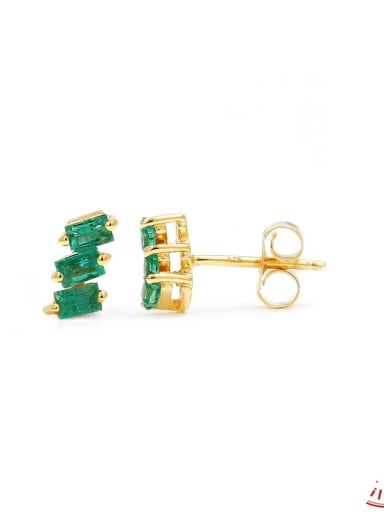 Golden +Green 925 Sterling Silver Cubic Zirconia Geometric Dainty Stud Earring