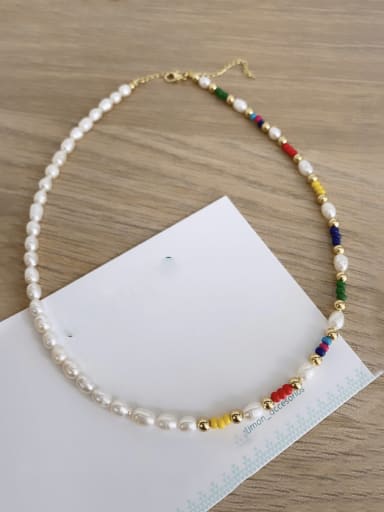C Freshwater Pearl Multi Color Geometric Bohemia Handmade Beading Necklace
