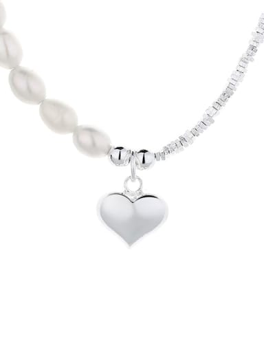 925 Sterling Silver Freshwater Pearl Heart Minimalist Necklace