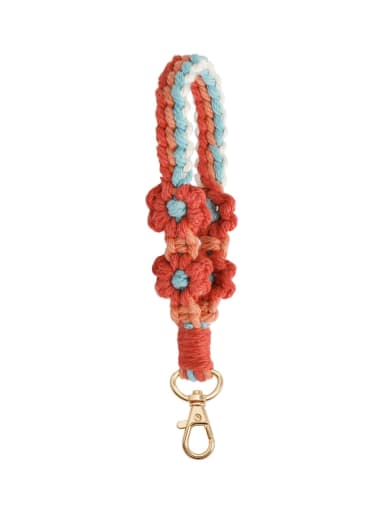 K68619 Red Color Cotton thread Flower Keychain DIY Handwoven Wrist Strap Key Chain