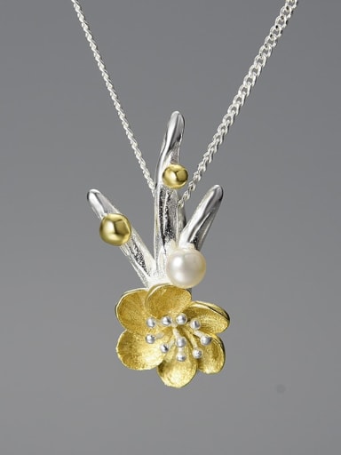 Silver color separation lfje0213e 925 Sterling Silver National style flower creative pearl ice and snow Artisan Pendant