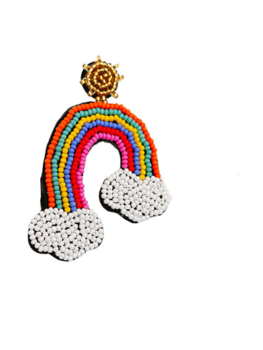 Orange e68848 Alloy Bead Multi Color Non-woven fabric Rainbow Bohemia Hand-Woven Drop Earring