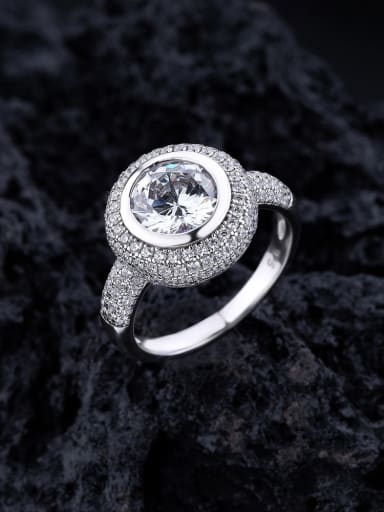 925 Sterling Silver Cubic Zirconia Geometric Luxury Cocktail Ring