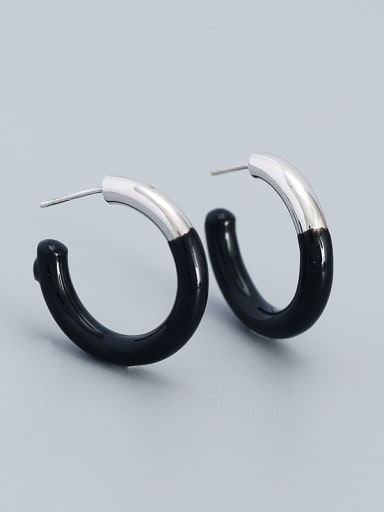925 Sterling Silver Enamel Geometric Minimalist Hoop Earring