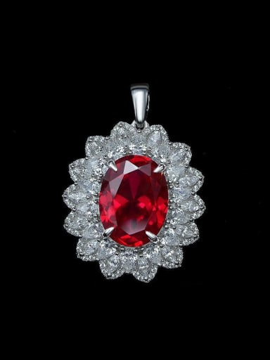 Red corundum 11ct with pearl chain 925 Sterling Silver Cubic Zirconia Luxury Oval  Pendant