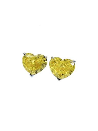 yellow 925 Sterling Silver High Carbon Diamond Heart Luxury Stud Earring