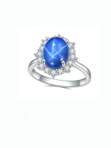 blue 925 Sterling Silver Natural Gemstone Geometric Luxury Band Ring