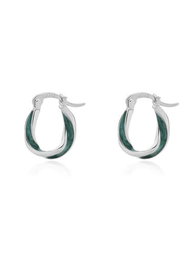 E2954 Platinum 925 Sterling Silver Enamel Geometric Minimalist Hoop Earring