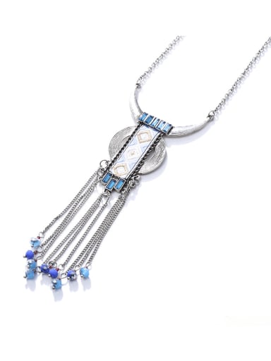 custom Alloy Crystal Fabric Geometric Ethnic Hand-Woven Long Strand Necklace