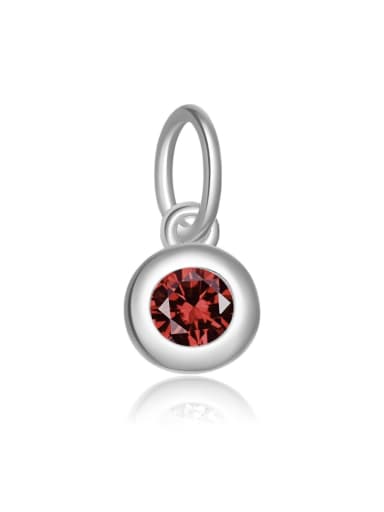 Platinum [January Pomegranate Red] 925 Sterling Silver Birthstone Minimalist Round Pendant