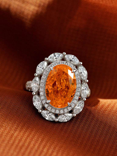 Rose Orange [R1952] 925 Sterling Silver High Carbon Diamond Geometric Luxury Cocktail Ring