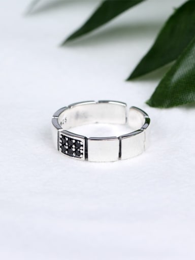 925 Sterling Silver Cubic Zirconia Black Rectangle Vintage Band Ring