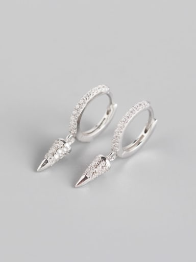 925 Sterling Silver Rhinestone White Geometric Dainty Huggie Earring
