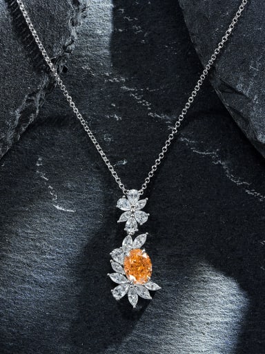 Rose orange [P 2049] 925 Sterling Silver High Carbon Diamond Flower Luxury Necklace
