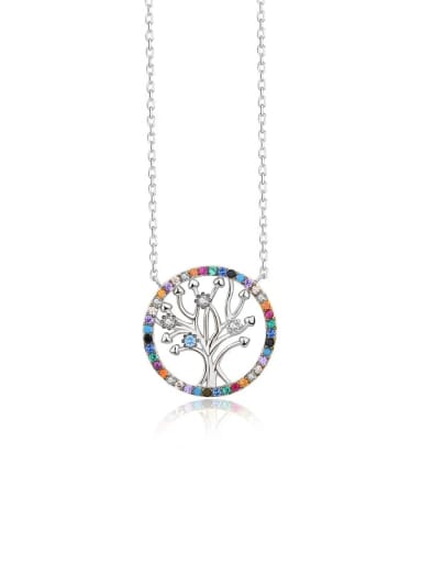 A2655 Platinum 925 Sterling Silver Cubic Zirconia Tree of Life Minimalist Necklace