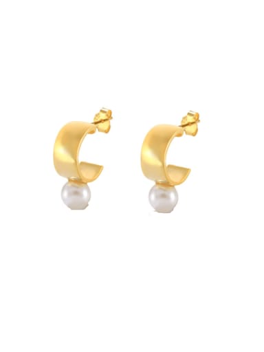golden 925 Sterling Silver Imitation Pearl Geometric Minimalist Stud Earring