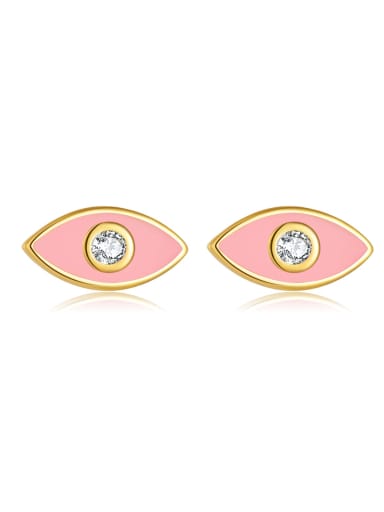 Pink Drip Glue 925 Sterling Silver Cubic Zirconia Enamel Evil Eye Dainty Stud Earring