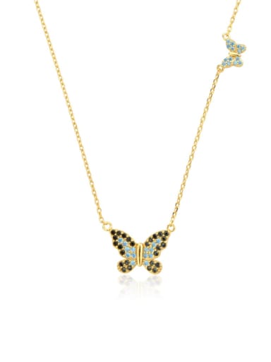 18k Blue Stone 925 Sterling Silver Cubic Zirconia Butterfly Dainty Necklace