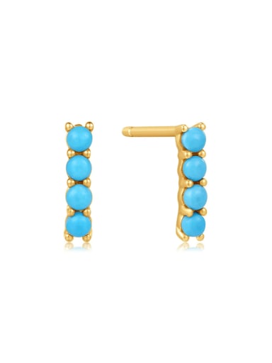 Gold Style 2 925 Sterling Silver Turquoise Geometric Vintage Huggie Earring