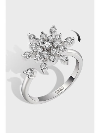 925 Sterling Silver Cubic Zirconia Rotate Flower Cute Band Ring