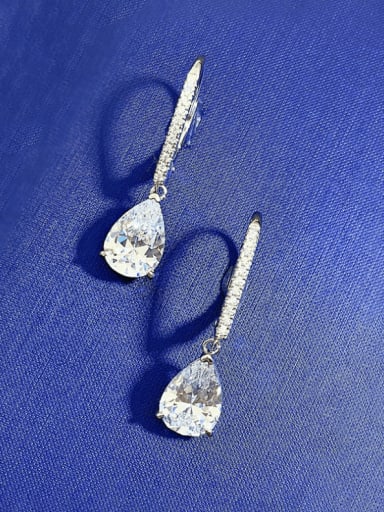 925 Sterling Silver Cubic Zirconia Water Drop Luxury Hook Earring