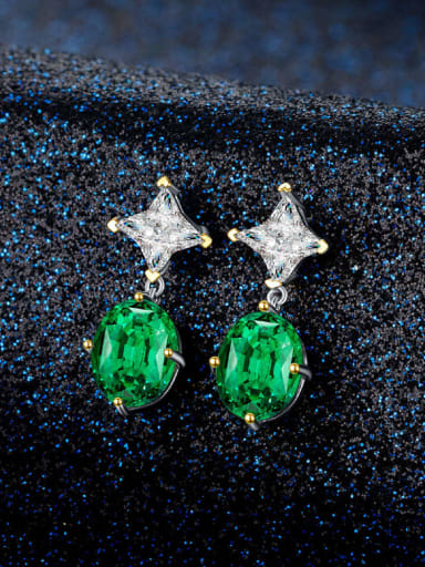 Emerald 925 Sterling Silver Cubic Zirconia Geometric Luxury Drop Earring