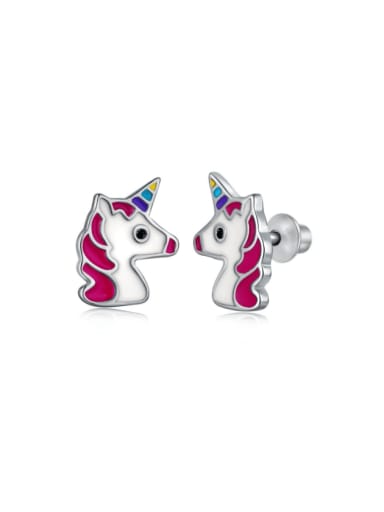 DY1D0211 Unicorn 925 Sterling Silver Cubic Zirconia Enamel Heart Cute Stud Earring
