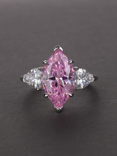 Pink [R 0313] 925 Sterling Silver High Carbon Diamond Geometric Dainty Solitaire Ring