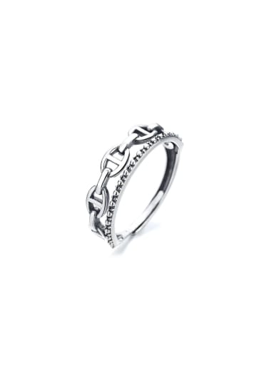925 Sterling Silver Geometric chain Vintage Band Ring