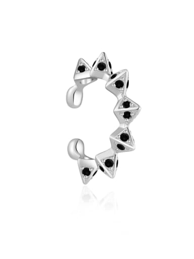 Platinum [Black Stone] 925 Sterling Silver Cubic Zirconia Geometric Dainty Clip Earring