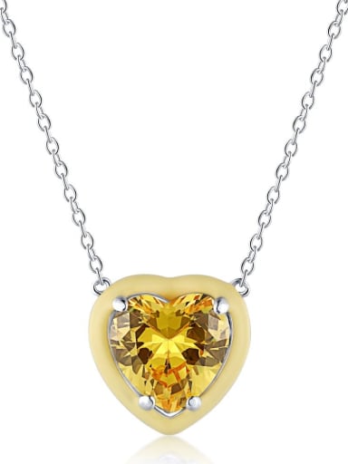 DY190133 925 Sterling Silver Cubic Zirconia Enamel Heart Minimalist Necklace