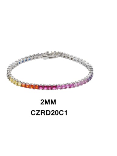 four claw colored stone 2mm-18cm 925 Sterling Silver Cubic Zirconia Geometric Luxury Link Bracelet