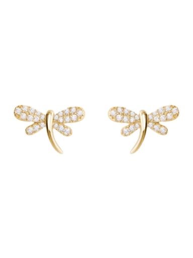 18K gold 925 Sterling Silver Cubic Zirconia Dragonfly Minimalist Stud Earring