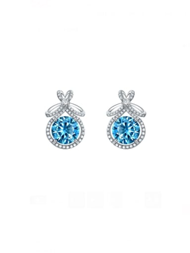 Blue [E 1862] 925 Sterling Silver High Carbon Diamond Geometric Luxury Stud Earring