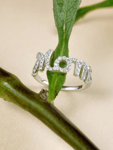 925 Sterling Silver Cubic Zirconia Letter Mom Dainty Band Ring