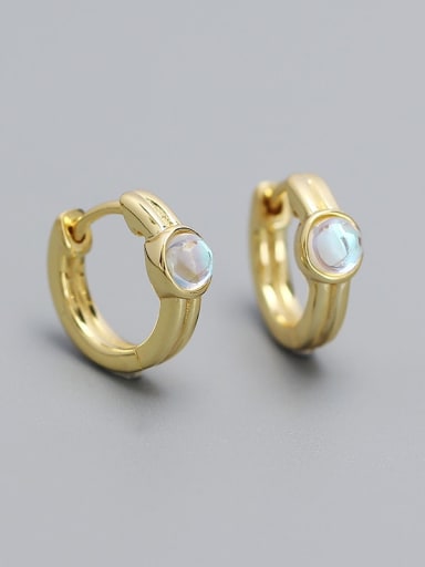 Golden color (moonstone) 925 Sterling Silver Geometric Vintage Huggie Earring