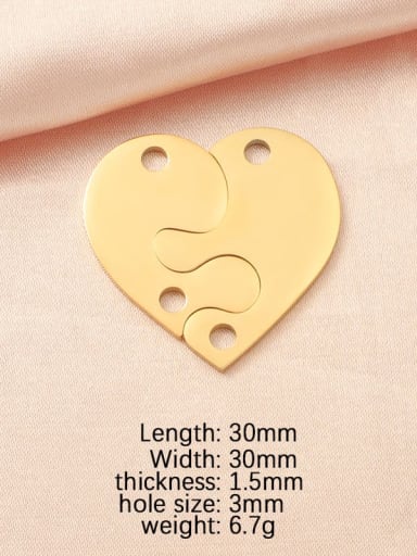 18k gold double hole Titanium Steel Minimalist Heart  DIY Pendant