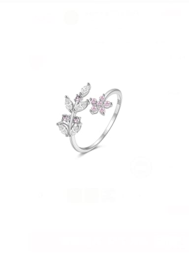 Platinum 925 Sterling Silver Cubic Zirconia Leaf Dainty Band Ring