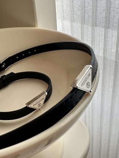 custom Trend Geometric 925 Sterling Silver Microfiber Leather Bracelet and Necklace Set