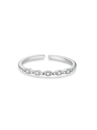 AL120018 S W WH 925 Sterling Silver Cubic Zirconia Geometric Minimalist Band Ring