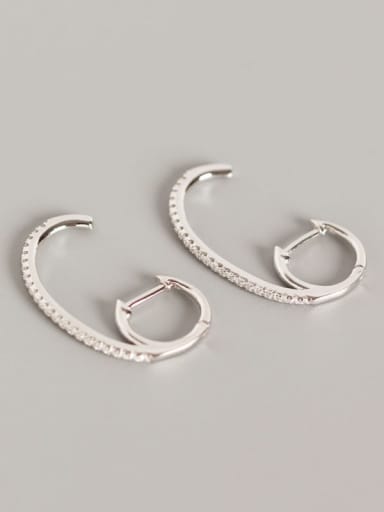 Platinum 925 Sterling Silver Rhinestone White Geometric Trend Huggie Earring